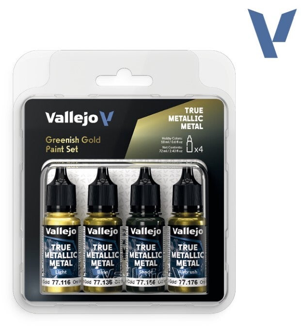 VALLEJO : REF : 77267 : TRUE METALLIC METAL (TMM) SERIE : PAINT SET : Greenish Gold (4 x 18 ml)