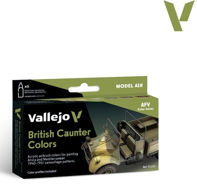 VALLEJO : REF : VAL71211 : MODEL AIR SERIE (AIRBRUSHING) : British Caunter Colors (6) (AFV Colors Serie)
