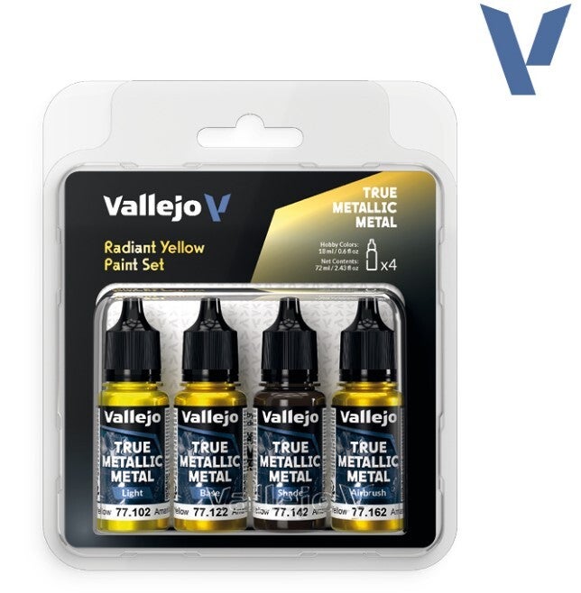 VALLEJO : REF : 77259 : TRUE METALLIC METAL (TMM) SERIE : PAINT SET : Radiant Yellow (4 x 18 ml)