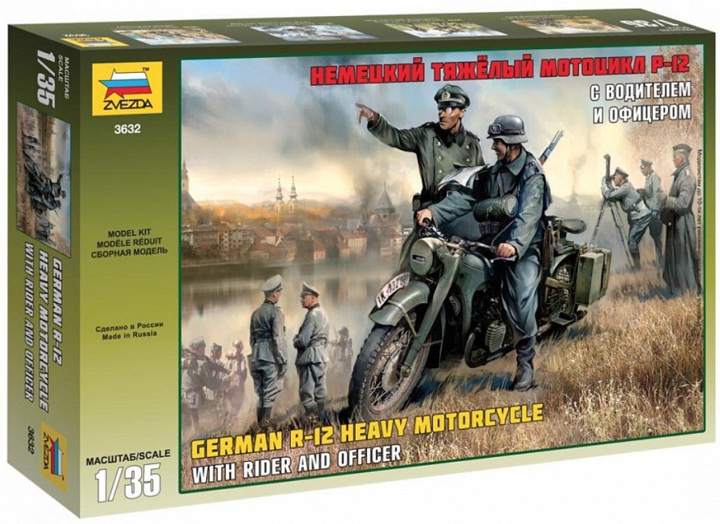 ZVEZDA : REF : 3632 : 1:35 : German : BMW : R12 Motorcycle with with Rider and Officer