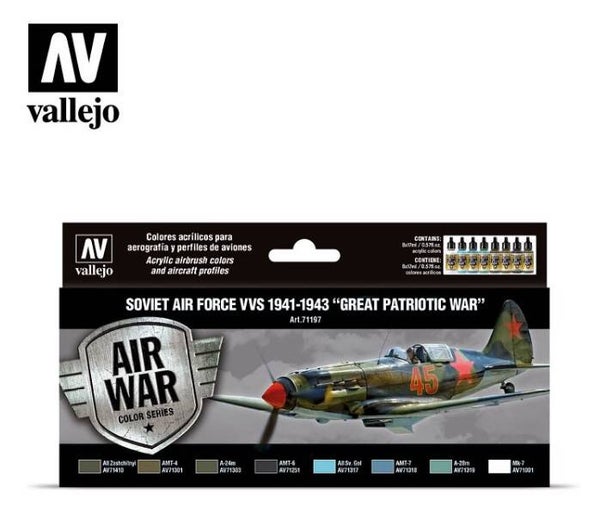VALLEJO : REF : 71197 : MODEL AIR SERIE (AIRBRUSHING) : Soviet Air Force VVS 1941 to 1943 “Great Patriotic War” (8) (PACK Air War Serie)