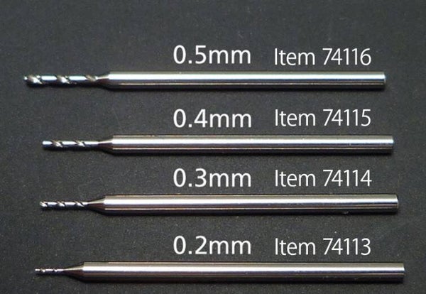 TAMIYA : REF : 74116 : TOOL / OUTILLAGE : Fine Pivot Drill Bit (Foret de Précision) 0.5 mm (Shank Dia. 1.0 mm)