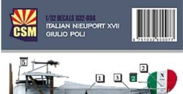 CSM : REF : CSM-D32004 : 1:32 : DECAL FOR : CSM NIEUPORT XVII (ITALIAN DECAL : GIULIO POLI) (WWI)