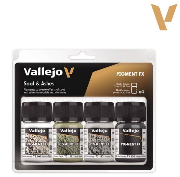 VALLEJO : REF : VAL73193 : DIORAMA EFFECTS : PIGMENT FX SET : PACK : Soot & Ashes (4)