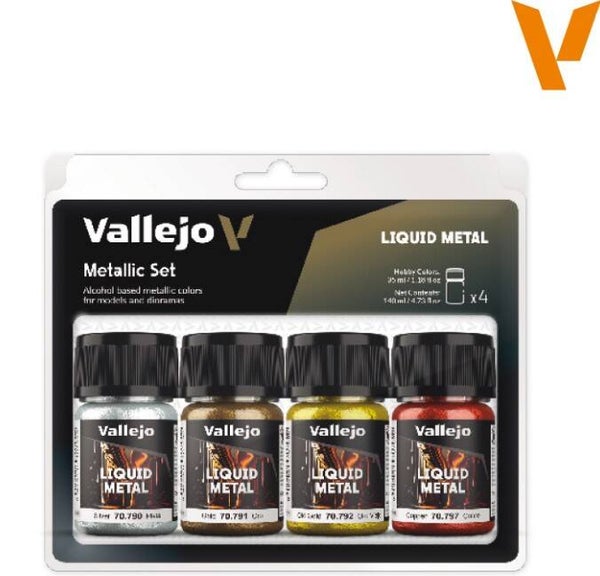 VALLEJO : REF : 70199 : LIQUID METAL COLOR SERIE : Gold, Silver & Copper (4) (PACK SET)
