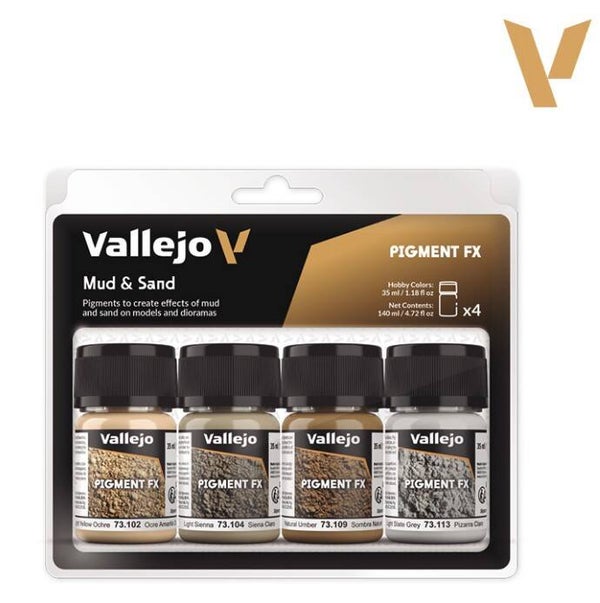VALLEJO : REF : VAL73191 : DIORAMA EFFECTS : PIGMENT FX SET : PACK : Mud & Sand (4)