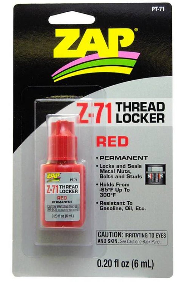 ZAP : REF : ZAPPT71 : ZAP Z-71 PERMANENT Thread Locker 0.2Oz (6ml) RED (Frein-filet)