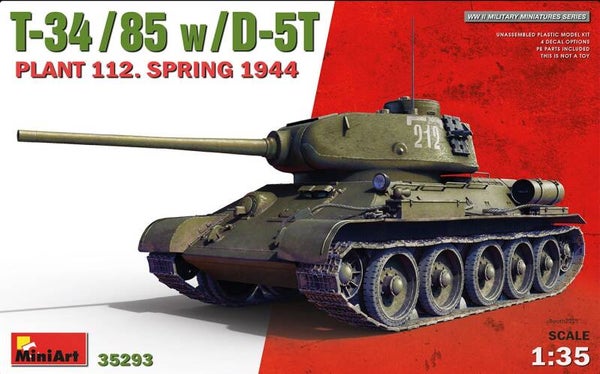 MINIART : REF : MINIART 35293 : 1:35 : SOVIET : T-34 / 85 W/D-5T. (Plant 112) (Spring 1944)