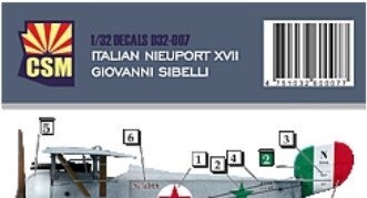 CSM : REF : D32007 : 1:32 : DECAL FOR : CSM NIEUPORT XVII (ITALIAN DECAL : GIOVANNI SIBELLI) (WWI)