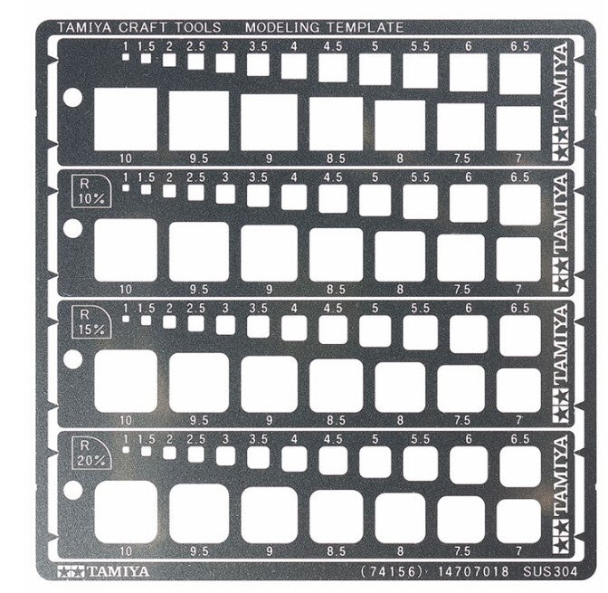 TAMIYA : REF : 74156 : TOOL / OUTILLAGE : MODELING TEMPLATE (SQUARE, 1-10MM)) (GABARIT CARRE)
