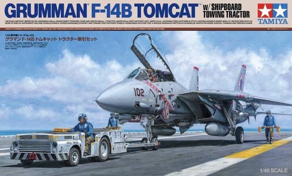 TAMIYA : REF : 61129 : 1:48 : AIRCRAFT SERIES KIT : US : GRUMMAN : F-14B Tomcat (With Shipboard Towing Tractor) (1974-2006)