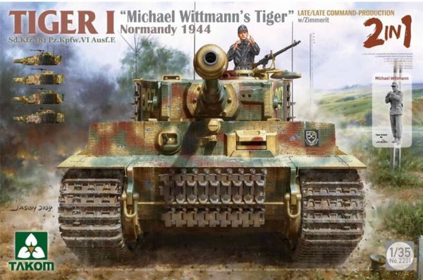 TAKOM : REF : 2201 : 1:35 : German : Tiger I (Sd.Kfz. 181 Pz.Kpfw. VI Ausf. E) (Late Production with Zimmerit) (Michael Wittmann (Normandy 1944) (Fig.)) (2 in 1)