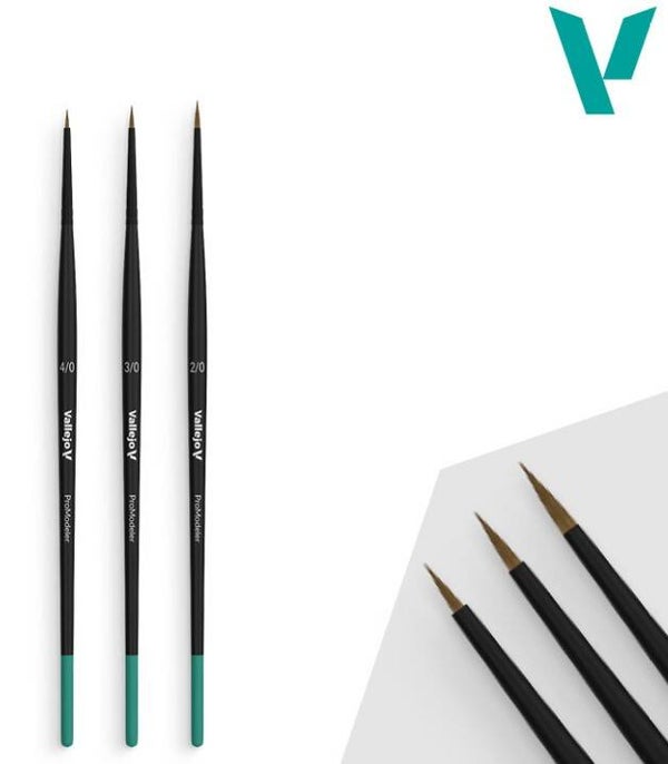 VALLEJO : BRUSH : REF : VALB01990 : PRO MODELER SET : Definition Set  : 4/0 - 3/0 - 2/0 (Natural Hair)