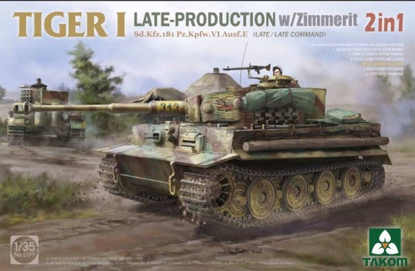 TAKOM : REF : 2199 : 1:35 : German : Tiger I (Sd.Kfz. 181 Pz.Kpfw. VI Ausf. E) (Late Production with Zimmerit) (2 in 1)