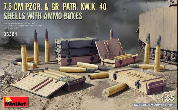 MINIART : REF : MINIART 35381 : 1:35 : ACCESSORY : 7.5 cm Pzgr. & Gr. Patr. Kw.K. 40 Shells with Ammo Boxes