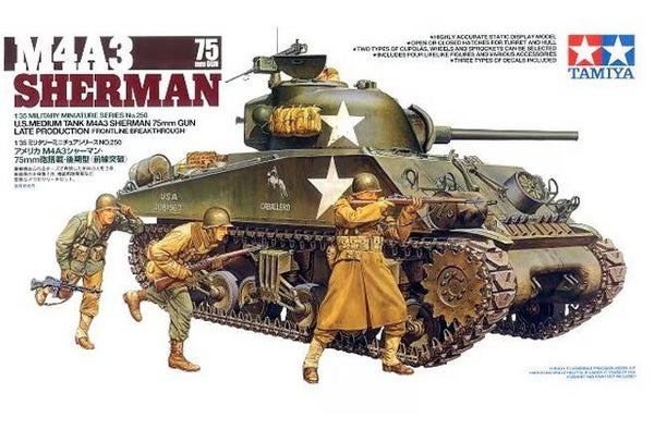 TAMIYA : REF : 35250 : 1:35 : US : Medium Tank M4A3 Sherman 75mm Gun (Late Production) ("Frontline Breakthrough")