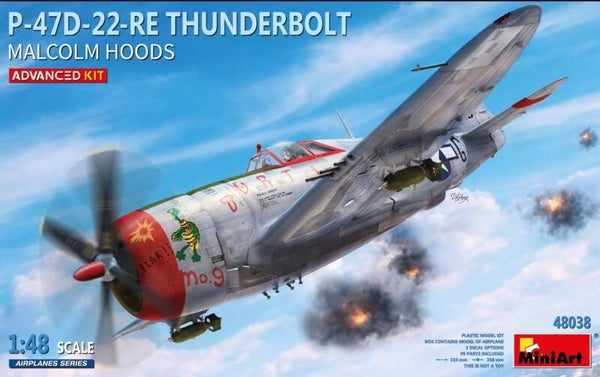 MINIART : REF : MINIART 48038 : 1:48 : AIRCRAFT KIT : US : REPUBLIC : P-47D-22RE Thunderbolt  ("Malcolm Hoods") (ADVANCED KIT)