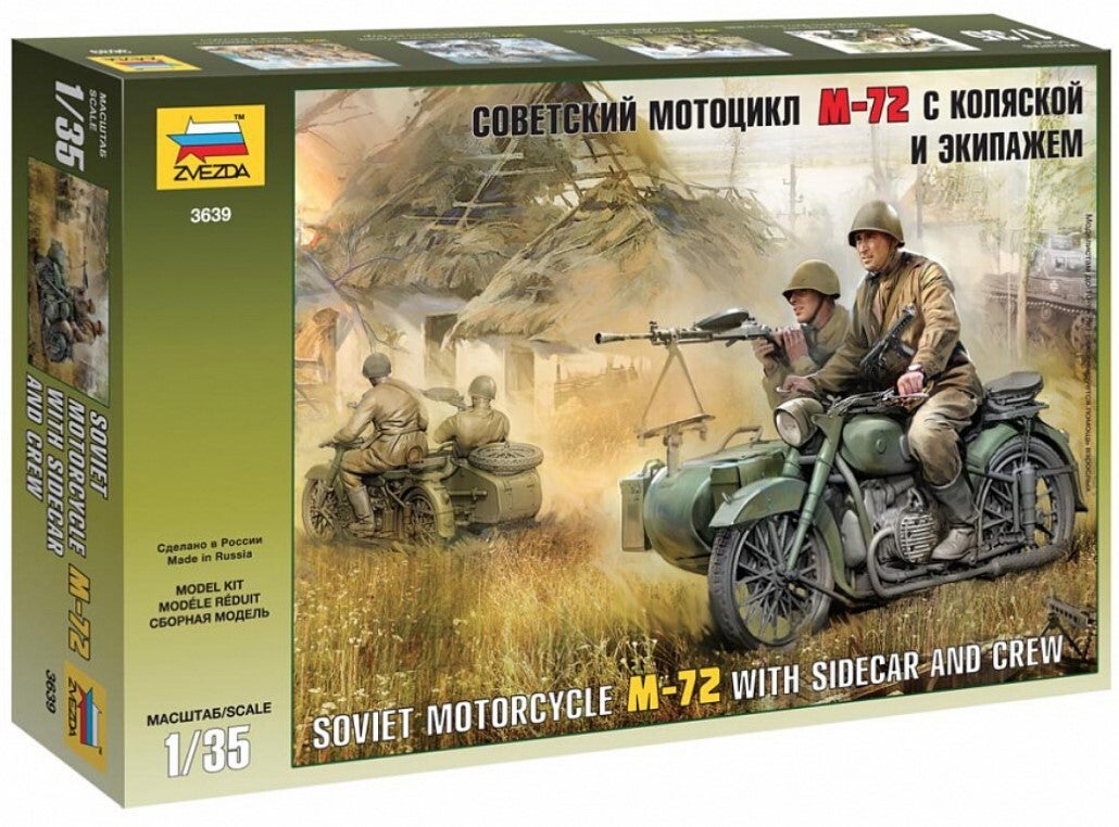 ZVEZDA : REF : 3639 : 1:35 : Soviet Motorcycle : M-72 and Sidecar and Crew