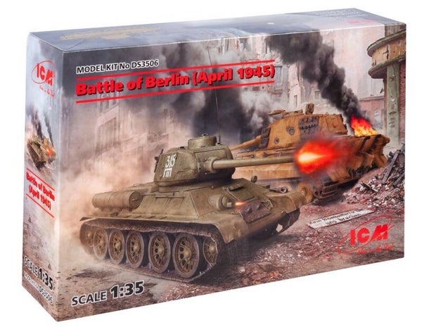 ICM : REF : DS 3506 : 1:35 : VEHICLE SET : RUSSIAN (SOVIET) / German : Soviet T-34/85 & German Pz.Kpfw.VI ("King Tiger")  ('Battle of Berlin (April 1945')) (2)