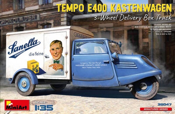 MINIART : REF : MINIART : 38047 : 1:35 : German : TEMPO-WERKE : Tempo E400 Kastenwagen 3-Wheel Delivery Box Track