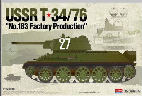 ACADEMY H. M. K. : REF : AC13505 : 1:35 : Soviet USSR T-34/76 ("No.183 Factory Production")
