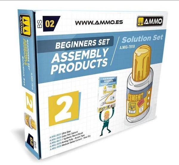 AMMO BY MIG J. : REF : A.MIG-7818 : CEMENT SET / SET DE COLLES : Beginners Set Assembly Products N 2  / Produits d'Assemblage pour Débutants N 2 (Colles + various)