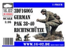 CUSTOM SCALE : 16.02  : REF : 3DF16005 : 1/16 ! FIG : 3D Printed Parts : German Pak 38/40 Richtschütze (Canonnier)