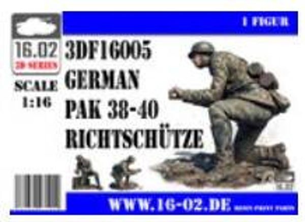 CUSTOM SCALE : 16.02  : REF : 3DF16005 : 1/16 ! FIG : 3D Printed Parts : German Pak 38/40 Richtschütze (Canonnier)