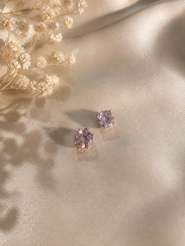 Boucles d'Oreilles Puces "Aurore Rosée" – Cristaux Rose Poudré