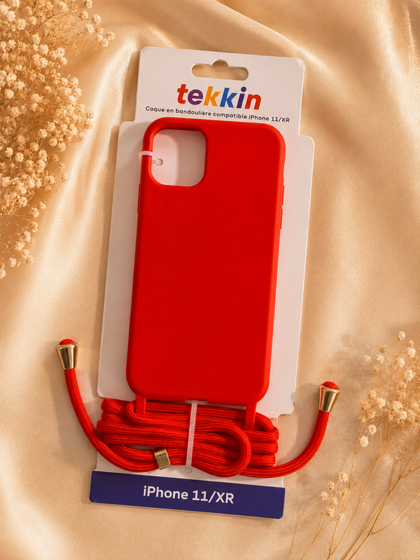 Coque en Bandoulière Rouge Coquelicot – Compatible iPhone 11 / XR