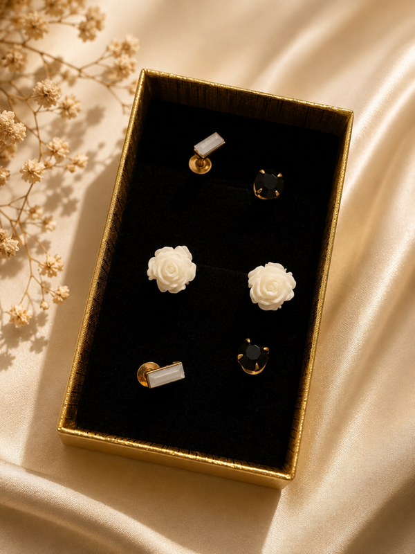 Coffret Trio de Puces d'Oreilles Chics – Collection Poésie Minérale