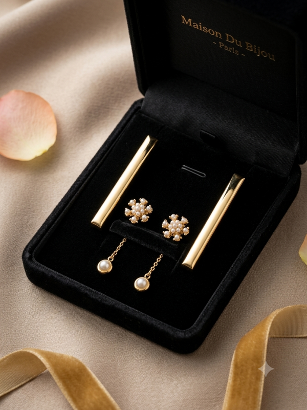 Coffret Trio de Boucles d'Oreilles Haut de Gamme – Collection Éclat Doré & Perles