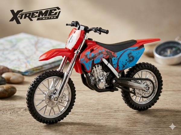 Moto de Cross Miniature X-TREME Motor - Modèle Écurie n°5 (Rouge & Bleue)