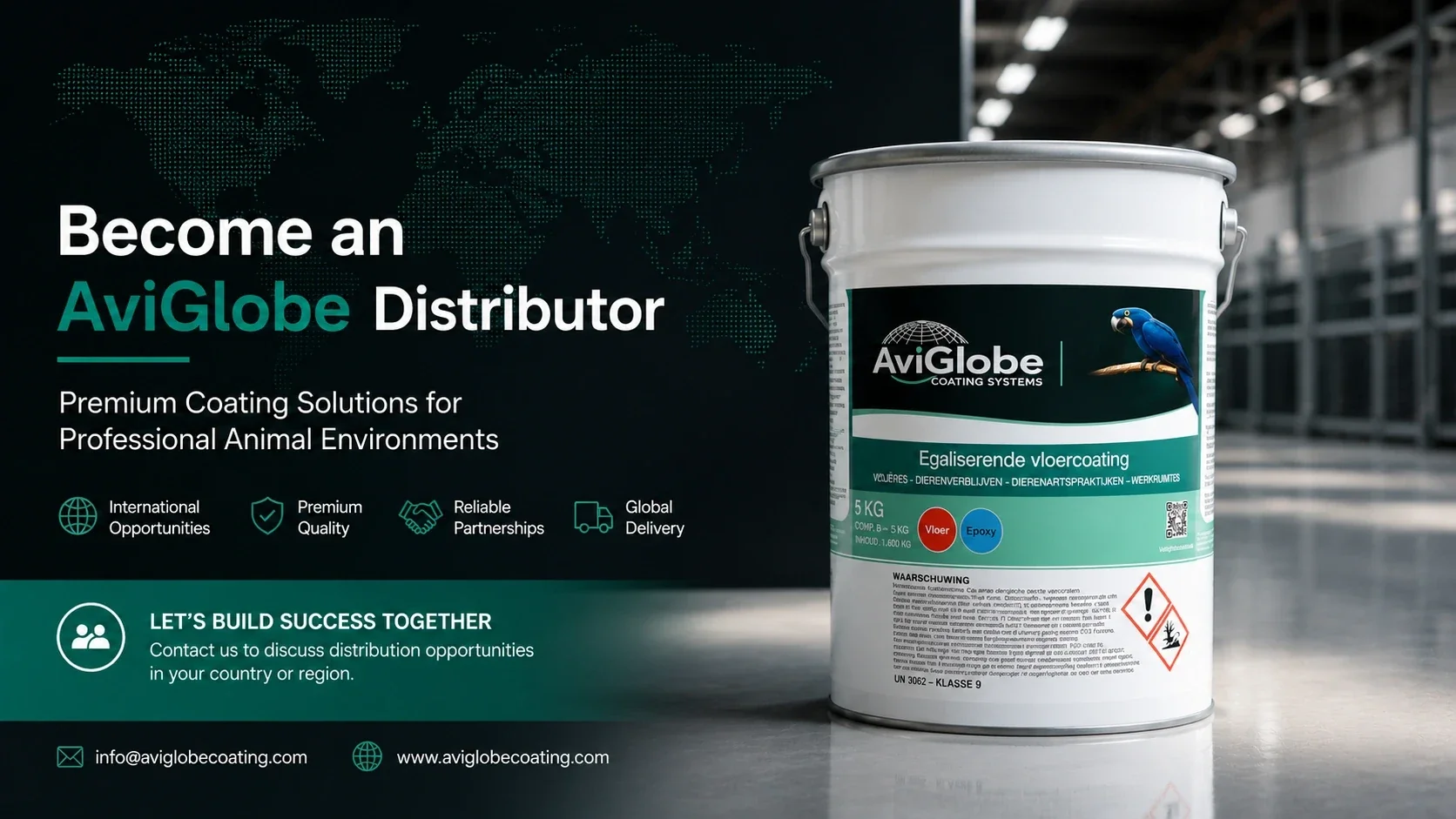 Become an AviGlobe Distributor and join an international network focused on premium coating solutions for professional animal environments. We are actively seeking distribution partners, veterinary suppliers, and specialist resellers worldwide. Discover d