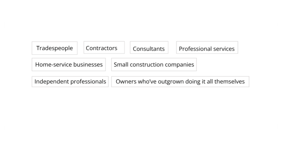 Blocks of text identifying trades, contractors, entrepreneurs