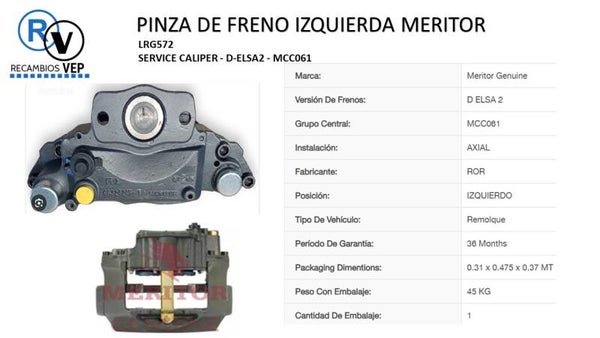 PINZA DE FRENO MERITOR LADO IZQUIERDO