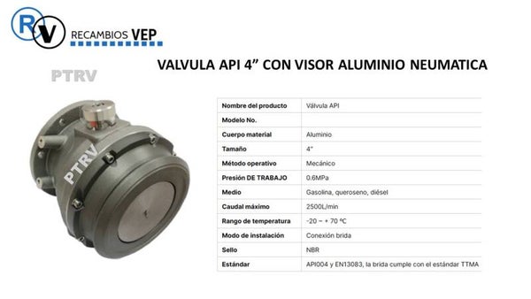 VALVULA API CON VISOR 4 " NEUMATICA PTRV