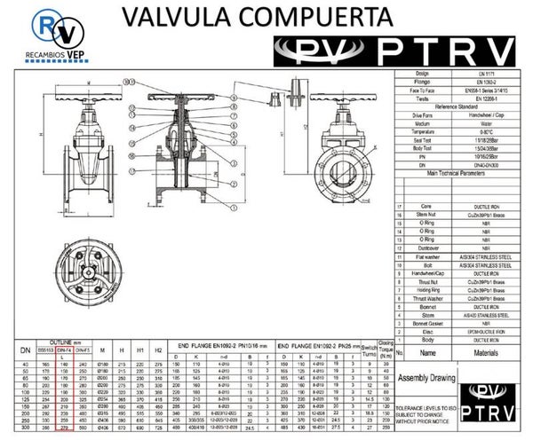 VALVULA COMPUERTA DN80 PARA AGUA