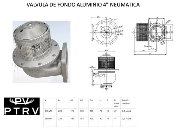 VALVULA DE FONDO 4" ALUMINIO