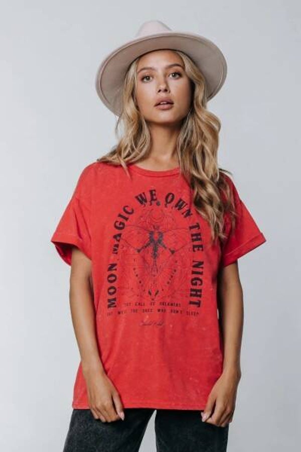 Moon Magic Acid Wash Boxy Tee | Warm red