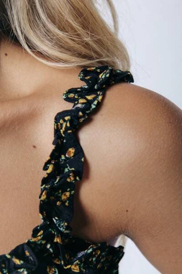 Aggy Small Flower Lace-up Top | Yellow