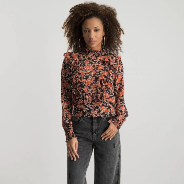 Bina Paisley Flower Boho Ruffle Blouse | Warm orange