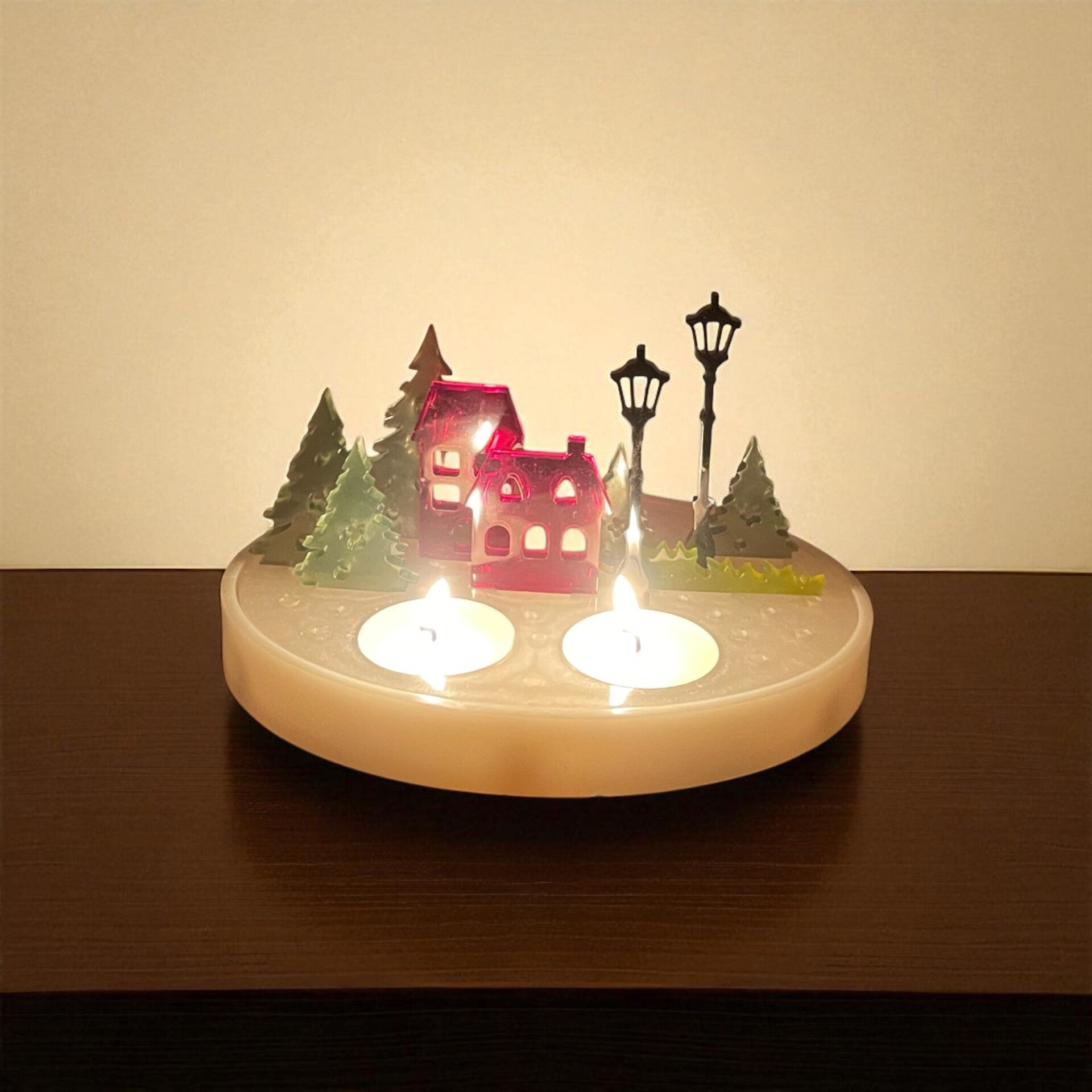 Gekleurde Kerstdorp waxinelichthouder