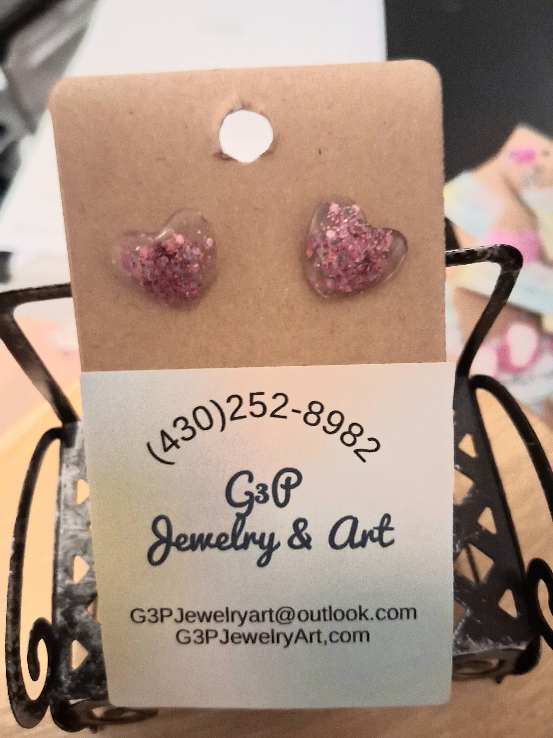 Pink glittery heart earrings
