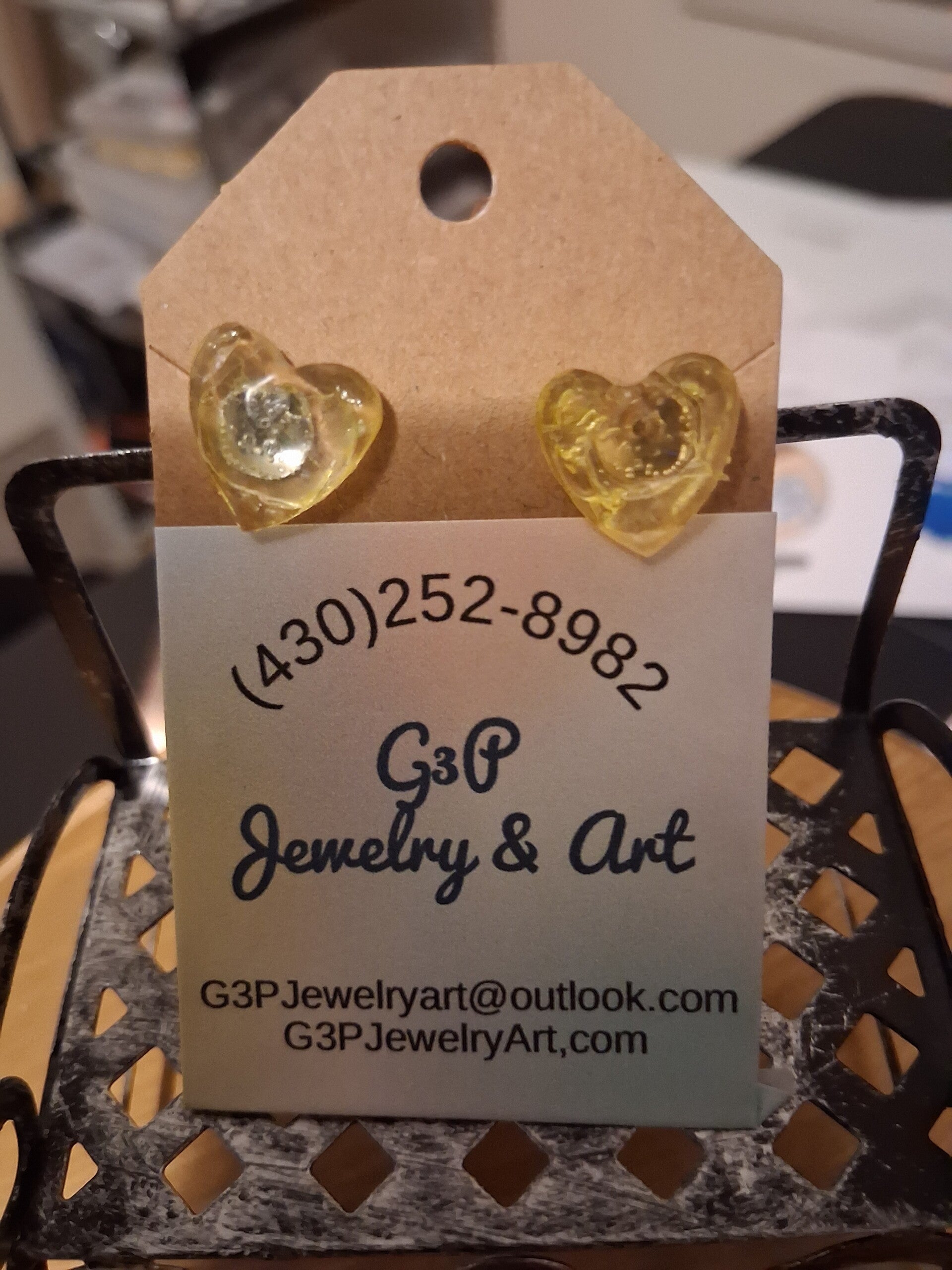 Yellow heart resin earrings