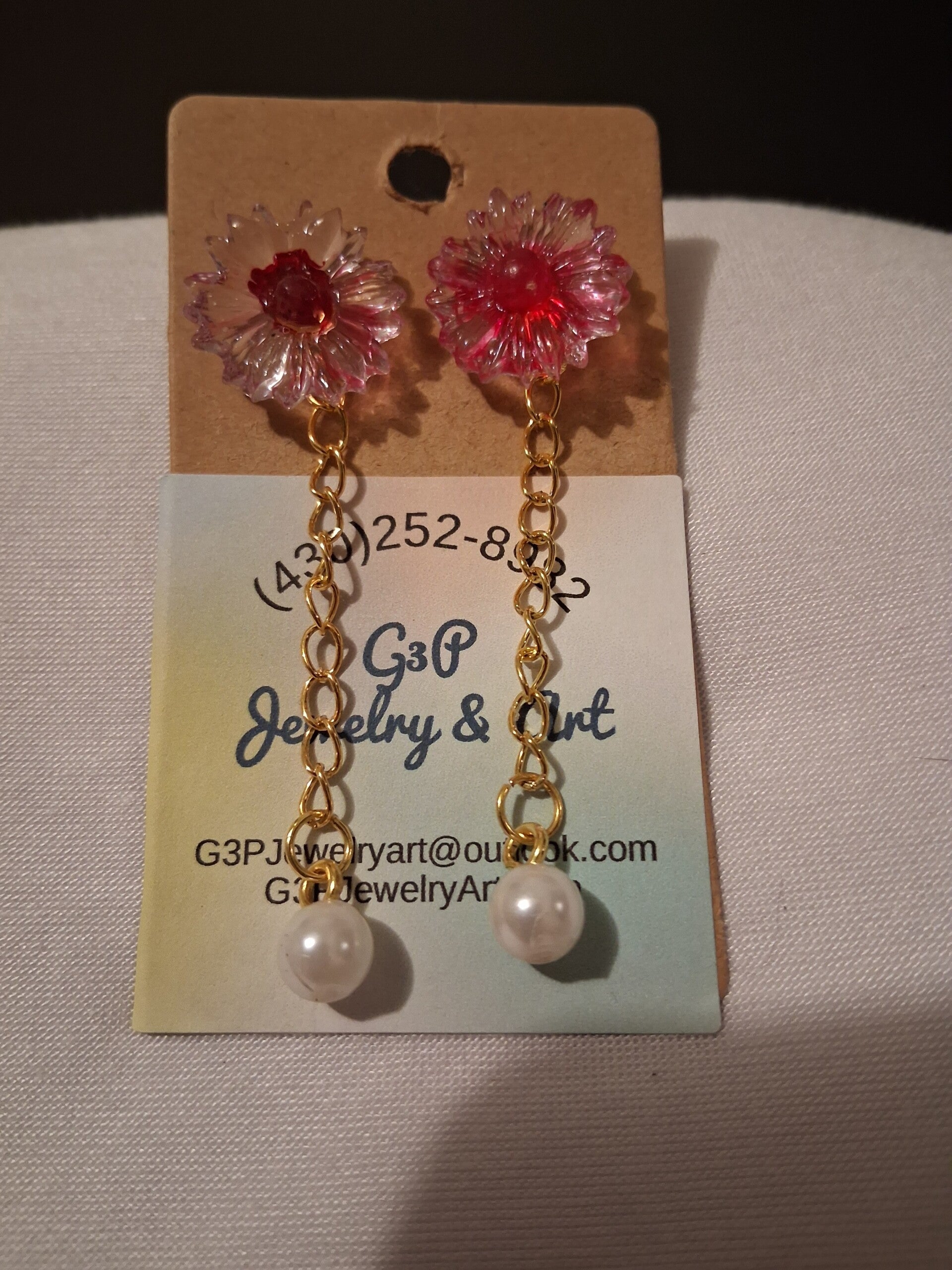Pearl and flower drop earrings
