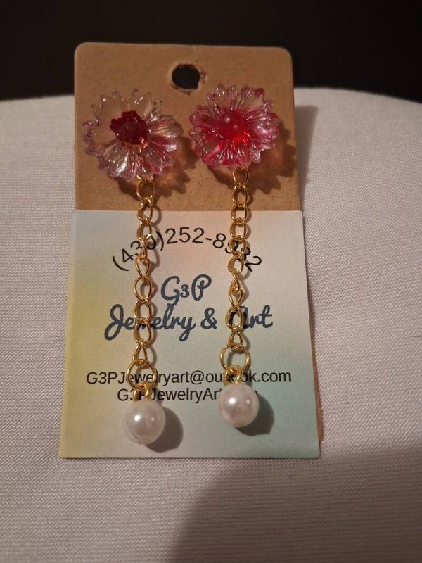 Pearl and flower drop earrings