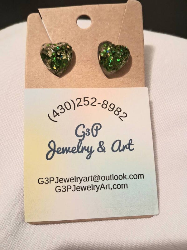 Green Heart Earrings