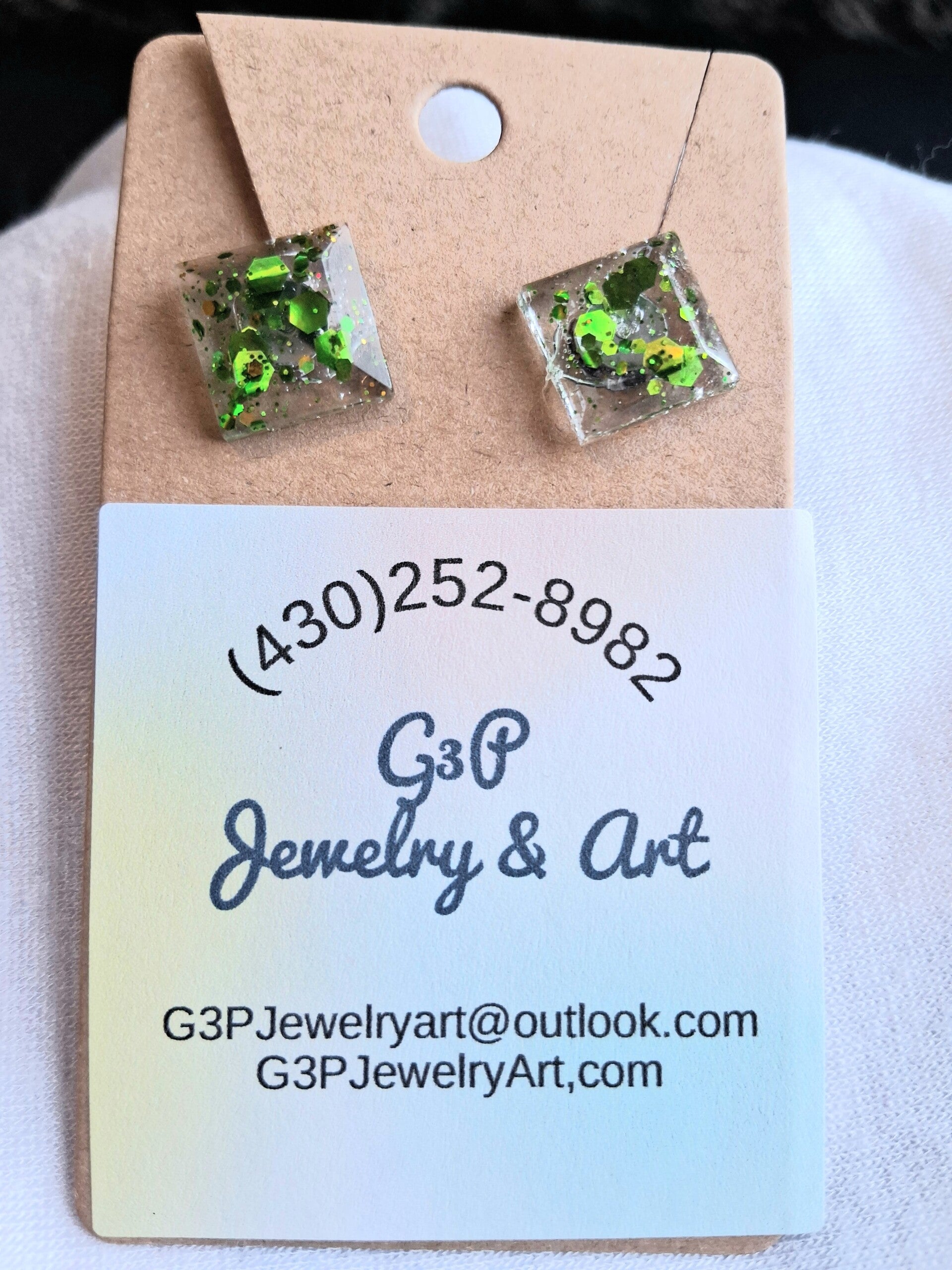 Green square accent earrings