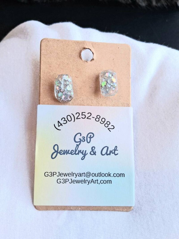 silver oblong earrings